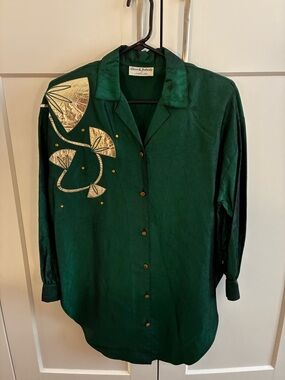 Vintage Dave & Johnny Emerald Green Lined Jacket w Gold Detail—women’s size L